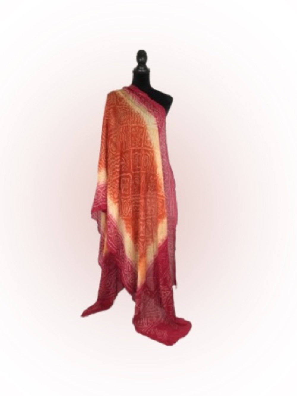 100% Silk Lightweight Saree Red Orange Tie Dye Indian Wrap Scarf Anu By Natural